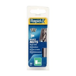 Piulite Nit Tubulare cu filet interior Rapid M3, diametru 3 mm, otel cromat, burghiu metal inclus, 20 buc blister 5000670