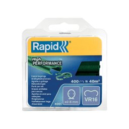 Capse gard Rapid VR16 galvanizate cu acoperire verde PET, inchidere 2-8 mm, pentru plasa de sarma, custi si imprejmuiri, blister 400 bucati 40108797