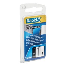 Cuie Brad Tip 8 15 mm inelate Rapid pentru baghete decorative, lambriu si finisaje lemn, 1000 bucati blister 40109533