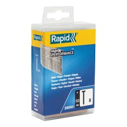 Cuie Brad Tip 8 50 mm inelate Rapid pentru montaj constructii usoare din lemn si mobilier, cutie polipropilena, 2800 bucati 5000186
