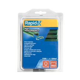 Capse gard Rapid VR22 galvanizate cu acoperire verde PET, inchidere 5-11 mm, pentru legat plasa de sarma si plasa de umbrire, blister 1100 bucati 40108807