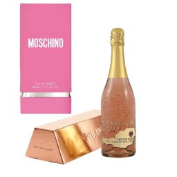 Cadou Rose Gold Luxury Sampanie - cu foita de aur 23 karate Parfum Moschino Fresh Pink Couture 30 ml