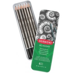 Set 6 creioane Grafit 3B-2H, cutie metalica Derwent Academy