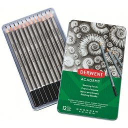 Set 12 creioane Grafit 6B-5H, calitate superioara, pentru artisti aspiranti, cutie metalica Derwent Academy