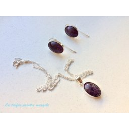 Set cercei şi pandantiv din argint cu ametist oval 14 mm