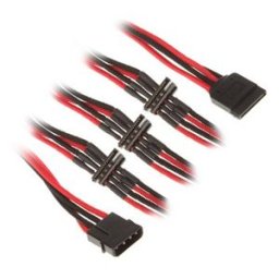 Cablu adaptor BitFenix Alchemy 4-pini Molex la 4x SATA, 20cm, red/black, BFA-MSC-M4SA20RKK-RP