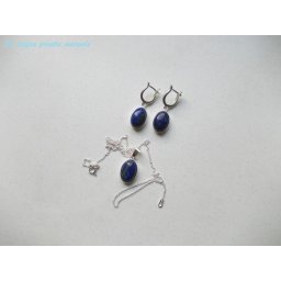 Set cercei şi pandantiv din argint cu lapis lazuli oval 14 mm