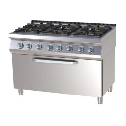 Masina de gatit pe gaz cu 6 arzatoare alama cu cuptor electric GN 3/1