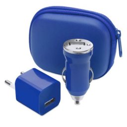 Charging Set, include: geanta, incarcator USB si incarcator USB pentru masina, 1000 mA - Albastru