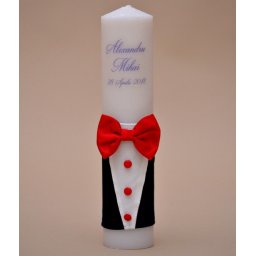 Lumanare de botez personalizata Papion Rosu