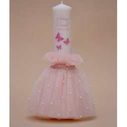 Lumanare de botez personalizata Fluturasi roz