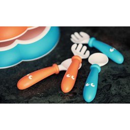 Set Lingurite si Furculite pentru bebelusi (4 bucati), Orange/Turquoise