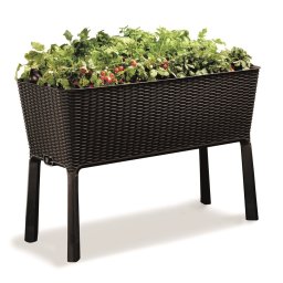 Ghiveci exterior maro, material plastic, Keter Easy Grow, pentru gradina, terasa si balcon, imitatie ratan, rezistent la UV, capacitate 120 L, dimensiuni 114x49.3x75.7 cm
