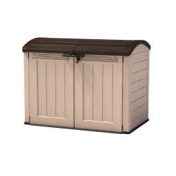 Dulap de exterior, bej maro, pentru gradina, plastic, Keter Store It Out Ultra, capacitate 2000L, podea inclusa, sistem inchidere, 2 usi, dimensiuni 177 x 113 x 134 cm