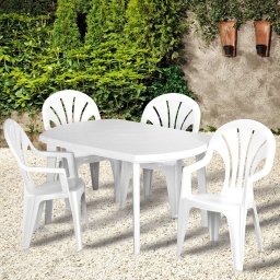 Masa de gradina, polipropilena, Keter, ovala, pentru a servi masa, culoare alba, 6 persoane, dimensiuni 137x90x73 cm