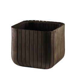 Ghiveci exterior, patrat, maro, polipropilena, Keter Cube L, imitatie lemn, cu dop de drenaj, pentru gradina, terasa, balcon sau interior, 50 L, rezistent UV