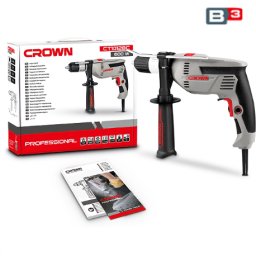 Masina de gaurit, cu percutie, Crown, CT10128C, cu fir, 230 V, 0-2.800 rpm