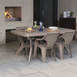 Masuta exterior, gradina si terasa, material plastic, Keter, pentru a servi masa, culoare cappuccino, Baltimore, 4-6 persoane, dimensiuni 177x100x71 cm