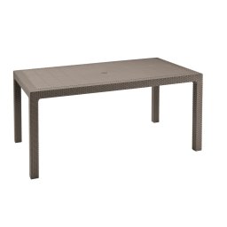 Masa de gradina, material plastic impletit, Keter, utilizare pentru a servi masa, culoare cappuccino, model Melody, 6 persoane, dimensiuni 160.5 x 94.5 x 74.5 cm.