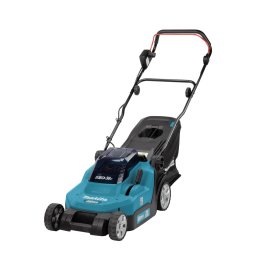 Masina de tuns gazonul Makita DLM432PT2 cu acumulator 18V, latime de taiere 43 cm, cos colector 50 litri, livrata fara acumulator si incarcator