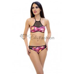 Costum de Baie Spelling Flowers Burgundy