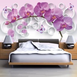 Fototapet 3D Orhidee Cu Fluturi OPOS25 (Alege materialul: : Autocolant Perete Laminat Lucios, MP: 1 mp)