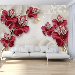 Fototapet 3D Flori Rosii Bijuterii De Perete OPON24 (Alege materialul: : Tapet Hartie Semilucios + Adeziv, MP: 1 mp)