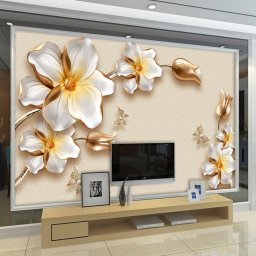 Fototapet 3D Flori Aurii OPO43 (Alege materialul: : Autocolant Perete Laminat Mat, MP: 1 mp)