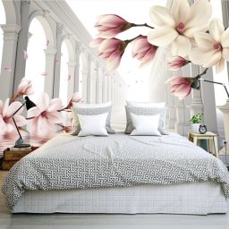 Fototapet 3D Magnolii Si Coloane OPO96 (Alege materialul: : Autocolant Perete Laminat Lucios, MP: 1 mp)