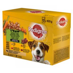 Pedigree cu pui și legume, vită și legume, curcan și morcovi, vită și iepure 12 x 100 g