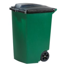 Cos de gunoi verde, de curte, Keter, colectia Refuse, material plastic, pentru gradina, forma patrata, cu maner central, capac, roti rezistente, capacitate 100 L, rezistenta la UV