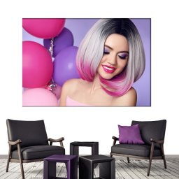 Tablou Fata cu Makeup Si Par Ombre Violet BGM4 (Dimensiune LxH: 75x50cm)