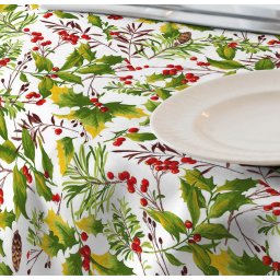 Fata de masa anti-pete 280x140 cm, Casa de bumbac, Buche de Noel, rosu si verde