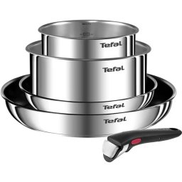 Set vase TEFAL Ingenio Emotion pentru plita inductie, 5 piese, 16-28 cm, inox argintiu PREMIUM