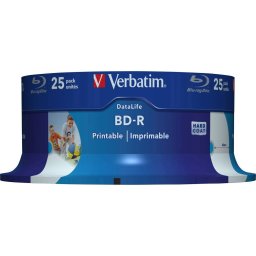 BD-R VERBATIM 25GB, viteza 6x, Single Layer, spindle, printabil, "Wide Inkjet Printable", 25 buc/set