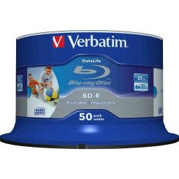BD-R VERBATIM 25GB, viteza 6x, Single Layer, spindle, printabil, "Wide Inkjet Printable", 50 buc/set