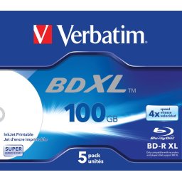 BD-R XL VERBATIM 100GB, viteza 4x, carcasa, printabil, "Wide Inkjet Printable", 5 buc/set