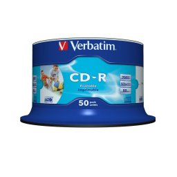 CD-R VERBATIM 700 MB, 80 min, viteza 52x, spindle, printabil, "AZO Wide Inkjet Printable", 50 buc/set