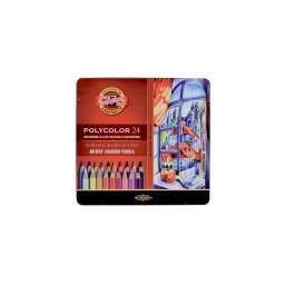 Set creioane colorate KOH-I-NOOR POLYCOLOR, 24 bucati, cutie metalica