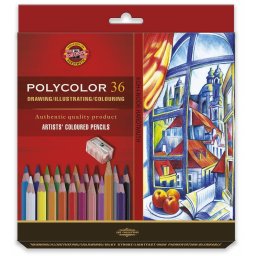 Set 36 creioane KOH-I-NOOR Polycolor + ascutitoare + 2 creioane grafit 1500