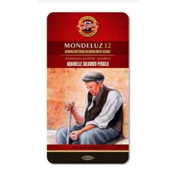 Set 12 creioane colorate KOH-I-NOOR Aquarell MONDELUZ, cutie metalica, culori asortate