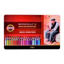 Set 36 creioane colorate KOH-I-NOOR Aquarell MONDELUZ, cutie metalica, culori asortate