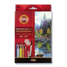 Set 24 creioane colorate KOH-I-NOOR Aquarell Mondeluz cu ascutitoare si 2 pensule