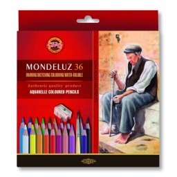Set 36 creioane colorate KOH-I-NOOR Aquarell Mondeluz cu ascutitoare si 2 pensule