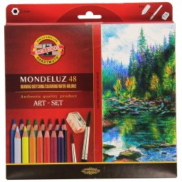 Set 48 creioane colorate KOH-I-NOOR Aquarell Mondeluz cu ascutitoare si 2 pensule