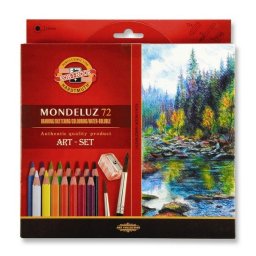 Set 72 creioane colorate Aquarell Mondeluz KOH-I-NOOR cu ascutitoare si 2 pensule