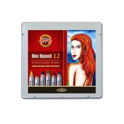 Set 12 creioane colorate KOH-I-NOOR Wax Aquarell in cutie metalica