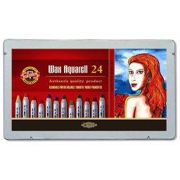 Set 24 creioane colorate Wax Aquarell KOH-I-NOOR in cutie metalica