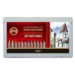 Set creioane mina pastel uscat GIOCONDA KOH-I-NOOR in cutie metalica, 12 buc/set
