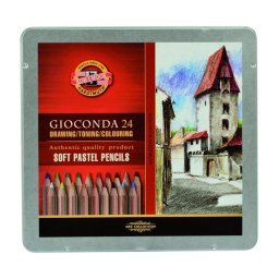 Set creioane mina pastel uscat KOH-I-NOOR GIOCONDA in cutie metalica, 24 buc/set
